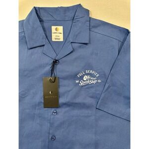 Lark & Owl Motorcycle Speed Shop Men's Shirt Medium Blue Button Up Vintage Look.